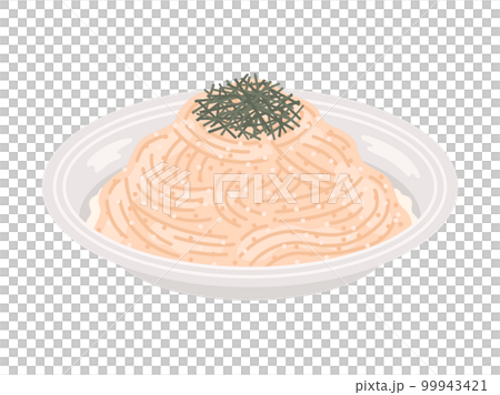 盤子裡的明太子奶油意大利面的插圖 99943421