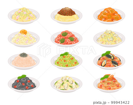 さまざまな種類のパスタのイラストセット 99943422