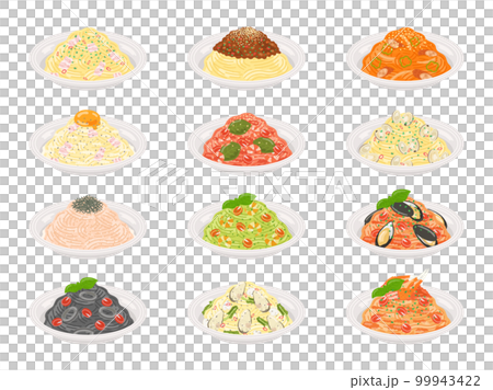 さまざまな種類のパスタのイラストセット 99943422
