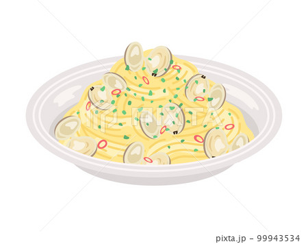 皿に盛り付けられた、ボンゴレパスタのイラスト 99943534