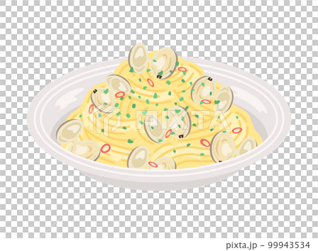 皿に盛り付けられた、ボンゴレパスタのイラスト 99943534