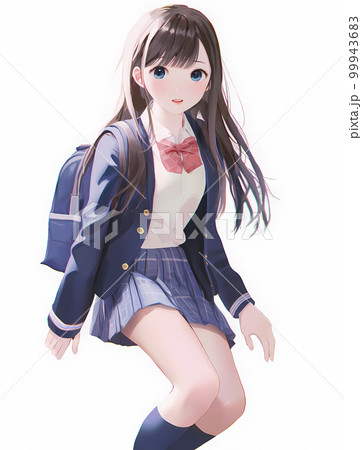 黒髪ロングヘアの女学生 アニメ風イラスト「AI生成画像」の