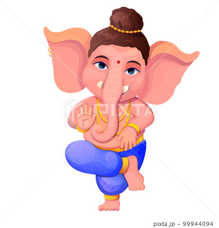 Little cute Ganesh, religious traditional god elephant blue color in cartoon character isolated on white background. 99944094