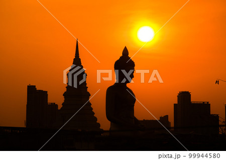 landscape of big buddha in the city large Buddha statue  in Bangkok Wat Pak Nam Phasi Charoe Thailand 99944580