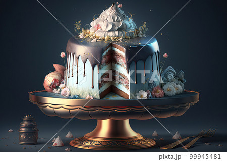 Colorful festive delicious Birthday cake. Illustration AI Generative Colorful festive delicious Birthday cake. Illustration AI Generative 99945481