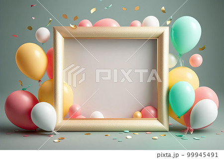 birthday background with circle frame balloons. Illustration AI Generative 99945491