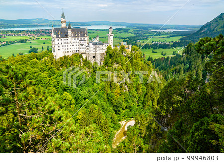 View of Neuschwanstein Castle in southwest Bavaria, Germany 99946803