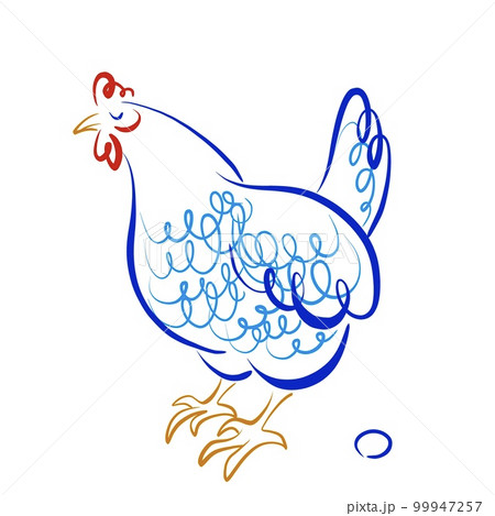 玉子を産んでこれから散歩に出かける雌鶏のイラスト 99947257