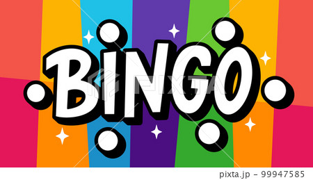 BINGO logo with lottery balls and stars. Bingo game. Vector illustration lucky quote. Fortune text BINGO logo with lottery balls and stars. Bingo game. Vector illustration lucky quote. Fortune text 99947585