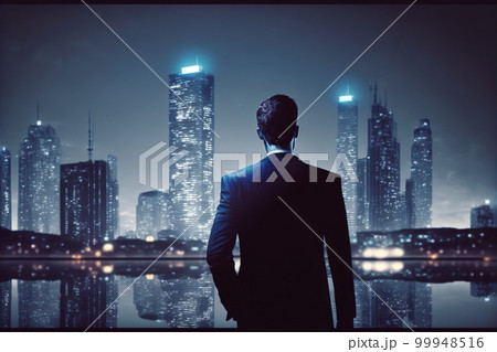 Businessman looking at central business district in concept of business vision 99948516