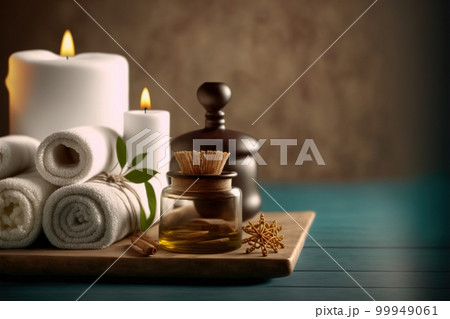AI Generative image, spa accessory composition set in spa hotel wellness center 99949061