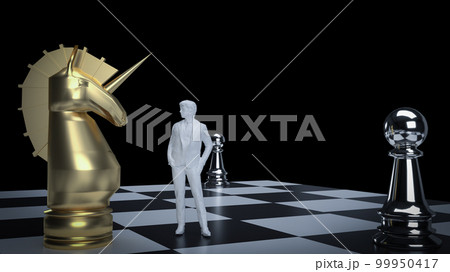 The unicorn and man figure on chess board for business concept 3d rendering The unicorn and man figure on chess board for business concept 3d rendering 99950417