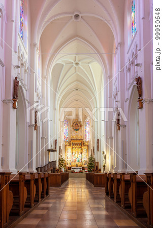 Interier of The Archcathedral Basilica of the Holy Family is a neo-Gothic, three-nave church in Czestochowa 99950648