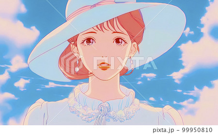 帽子を被った貴婦人 アニメ風イラスト「AI生成画像」のイラスト素材 