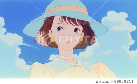 帽子を被った貴婦人 アニメ風イラスト「AI生成画像」のイラスト素材