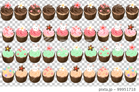 一列に並んだカラフルなカップケーキ 白(透過)背景 イラスト素材 色違い・差分あり 一列に並んだカラフルなカップケーキ 白(透過)背景 イラスト素材 色違い・差分あり 99951718