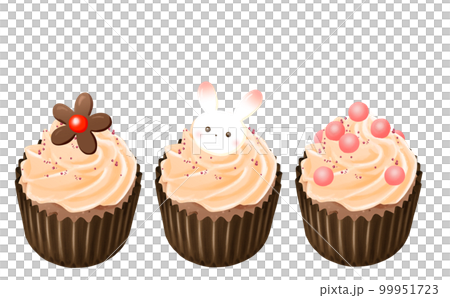 カップケーキ オレンジクリーム3個 白(透過)背景 イラスト素材 色違い有 カップケーキ オレンジクリーム3個 白(透過)背景 イラスト素材 色違い有 99951723