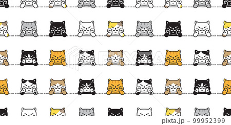 cat seamless pattern calico sitting vector kitten smiling breed neko cartoon character pet tile background repeat wallpaper scarf isolated illustration doodle design 99952399