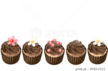 カップケーキ チョコレートクリーム5種  白（透過）背景 イラスト素材 色違い・差分あり 99952422