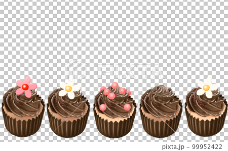 カップケーキ チョコレートクリーム5種  白（透過）背景 イラスト素材 色違い・差分あり 99952422