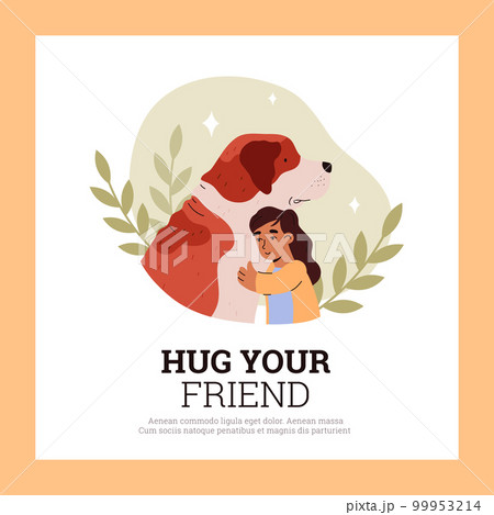 Friendship and communication with pets banner with child and dog, flat vector. 99953214