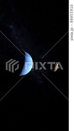 Satellite Nereid orbiting around Neptune planet. 3d render 99955910