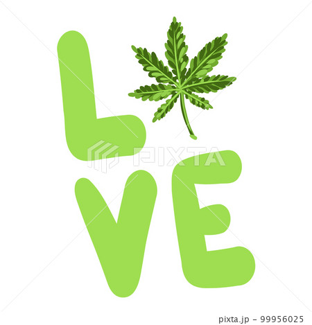 Love marijuana. Love the cannabis inscription. vector illustration of a phrase with weed 99956025