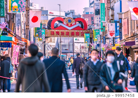 日本の東京都市景観　巣鴨地蔵通商店街などを望む。奥にJR巣鴨駅が見える 99957458