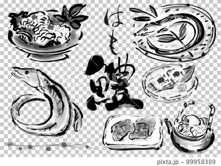 Conger hand drawn Japanese style illustration material set black and white, monochrome, single color 99958389