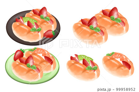 ロールパンのフルーツサンド 3種セット いちご 白背景 イラスト素材 色違い・差分あり ロールパンのフルーツサンド 3種セット いちご 白背景 イラスト素材 色違い・差分あり 99958952