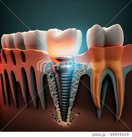 Dental implant. Dental surgery. Healthy teeth and dental implant Dental implant. Dental surgery. Healthy teeth and dental implant 99959429
