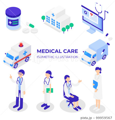 医療系のアイソメトリックイラストセット（医療従事者や小物など） 99959567