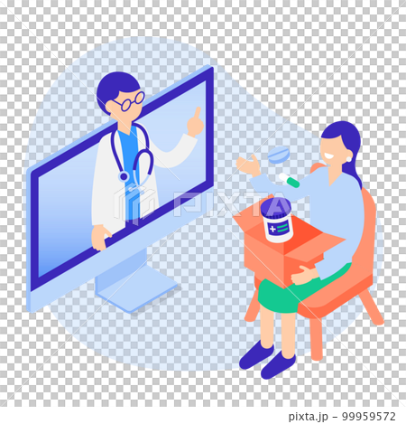 自宅で医師の診察を受けるオンライン診療のアイソメトリックイラスト 自宅で医師の診察を受けるオンライン診療のアイソメトリックイラスト 99959572