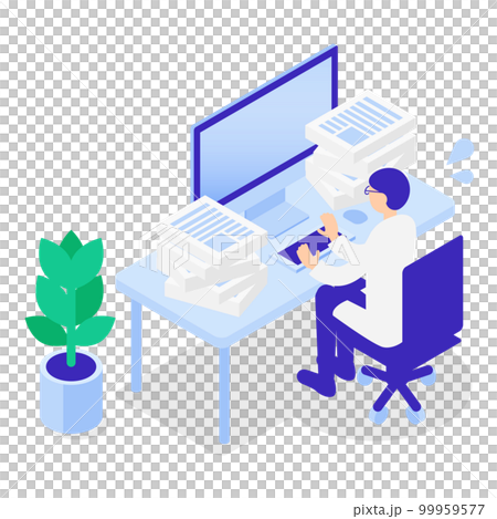 Isometric illustration of a male doctor who has a lot of overtime and work Isometric illustration of a male doctor who has a lot of overtime and work 99959577
