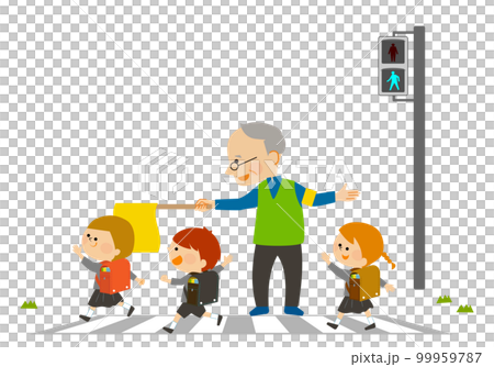 交通安全　登下校　横断歩道をわたる子供 99959787