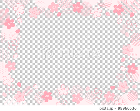 Circle frame with handwritten style cherry blossoms and dots and stripes Circle frame with handwritten style cherry blossoms and dots and stripes 99960536
