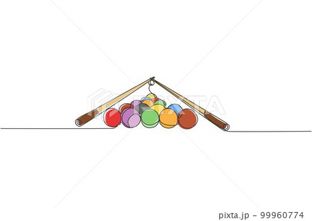 Single continuous line drawing of triangle pyramid balls stack for pool billiards game at billiard room. Indoor sport game concept. Trendy one line draw design vector illustration graphic 99960774