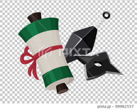 Illustration of ninja tools _ scrolls, shuriken and kunai 99962557