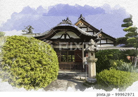 水彩画風　當麻寺　奥院　正玄関　奈良県葛城市 99962971