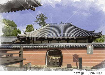 水彩画風 當麻寺 奥院 大方丈 奈良県葛城市 水彩画風 當麻寺 奥院 大方丈 奈良県葛城市 99963014