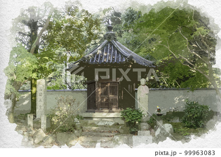 水彩画風 當麻寺 奥院 納骨堂 奈良県葛城市 水彩画風 當麻寺 奥院 納骨堂 奈良県葛城市 99963083