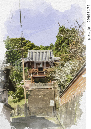 水彩画風　當麻寺　奥院　楼門　奈良県葛城市 99963172