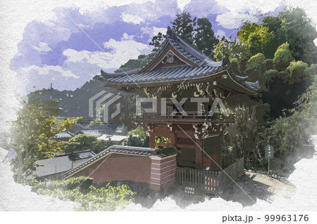 水彩画風　當麻寺　奥院　楼門　奈良県葛城市 99963176
