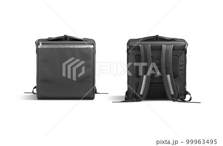 Blank black delivery bag with strap mockup, front back view 99963495
