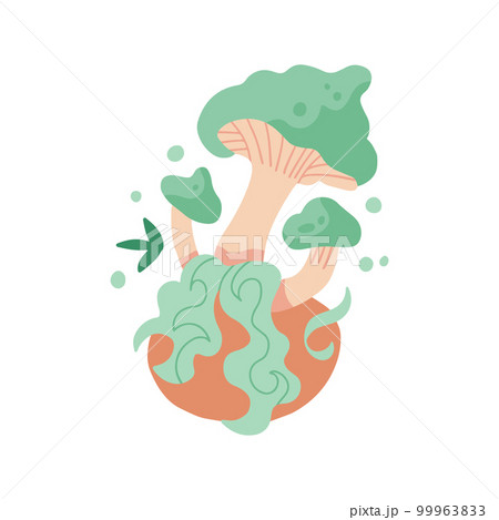 70s Retro hippie magic mushroom print with green fume for graphic tee t shirt or poster. Vector flat hand drawn illustration. 70s Retro hippie magic mushroom print with green fume for graphic tee t shirt or poster. Vector flat hand drawn illustration. 99963833