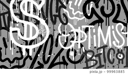 Wall painted with Urban typography street art graffiti with spray splash effect. Grunge textured vandal street art background. Vector sprayed illustration. 99963885