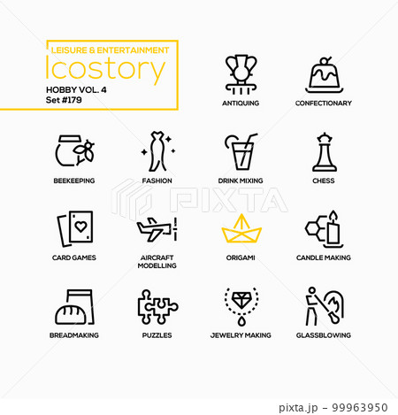Hobbies and collecting - line design style icons set Hobbies and collecting - line design style icons set 99963950