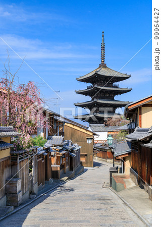 京都法観寺_桜咲く安寧坂と八坂の塔の絶景 京都法観寺_桜咲く安寧坂と八坂の塔の絶景 99964427