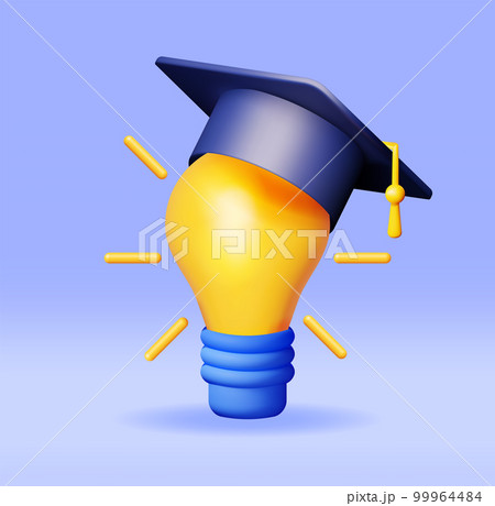 3D Light Idea Bulb with Graduation Cap 99964484