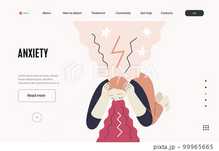 Mental disorders web template. Anxiety- modern flat vector illustration of a woman vomiting, meeting with a stress experience- burst, explosion. People emotional, psychological, mental traumas concept 99965665